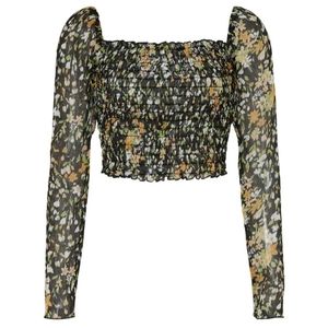 🧵 Louna Black Floral Ruched Crop Top, XL